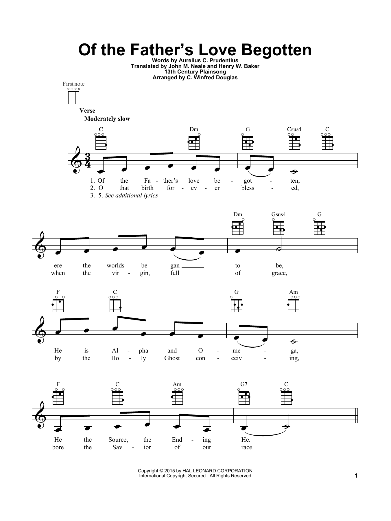 Of The Father's Love Begotten (Ukulele) von Aurelius C. Prudentius