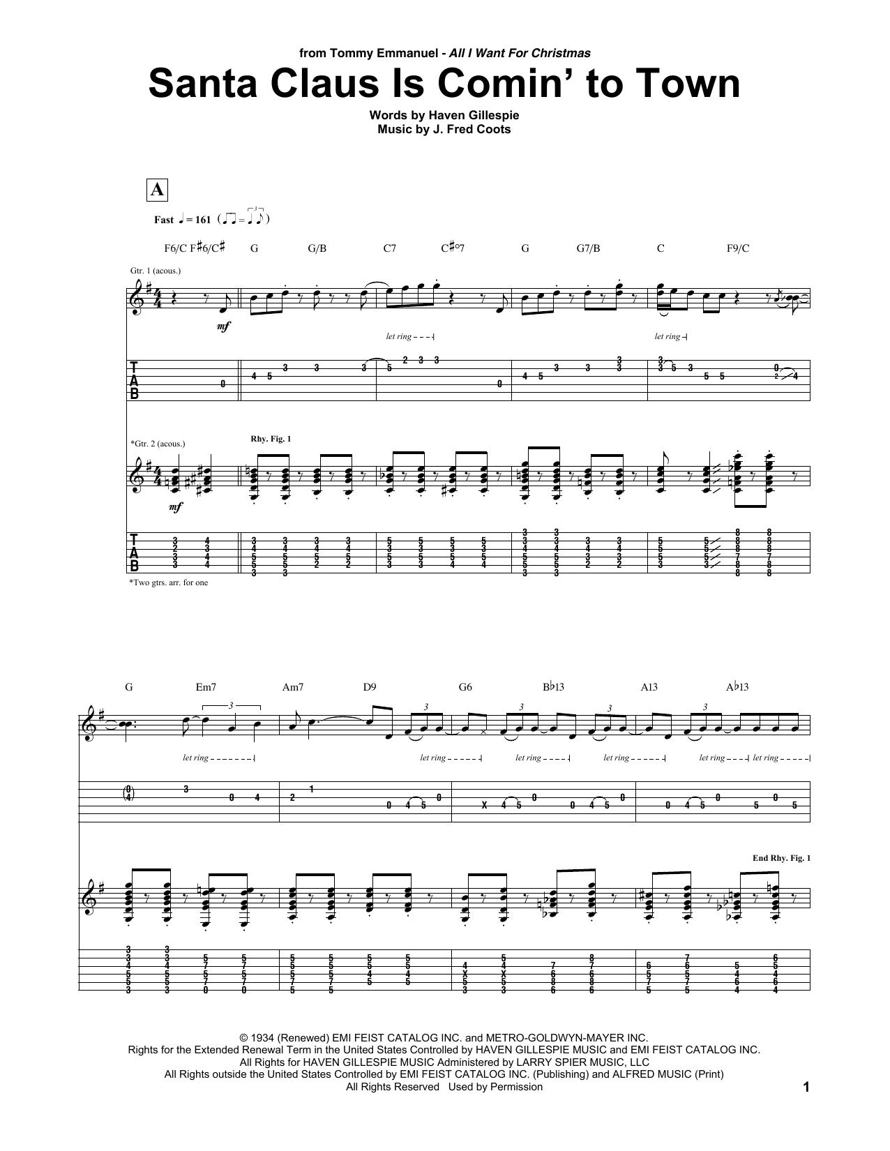 Santa Claus Is Comin' To Town (Guitar Tab) von Tommy Emmanuel