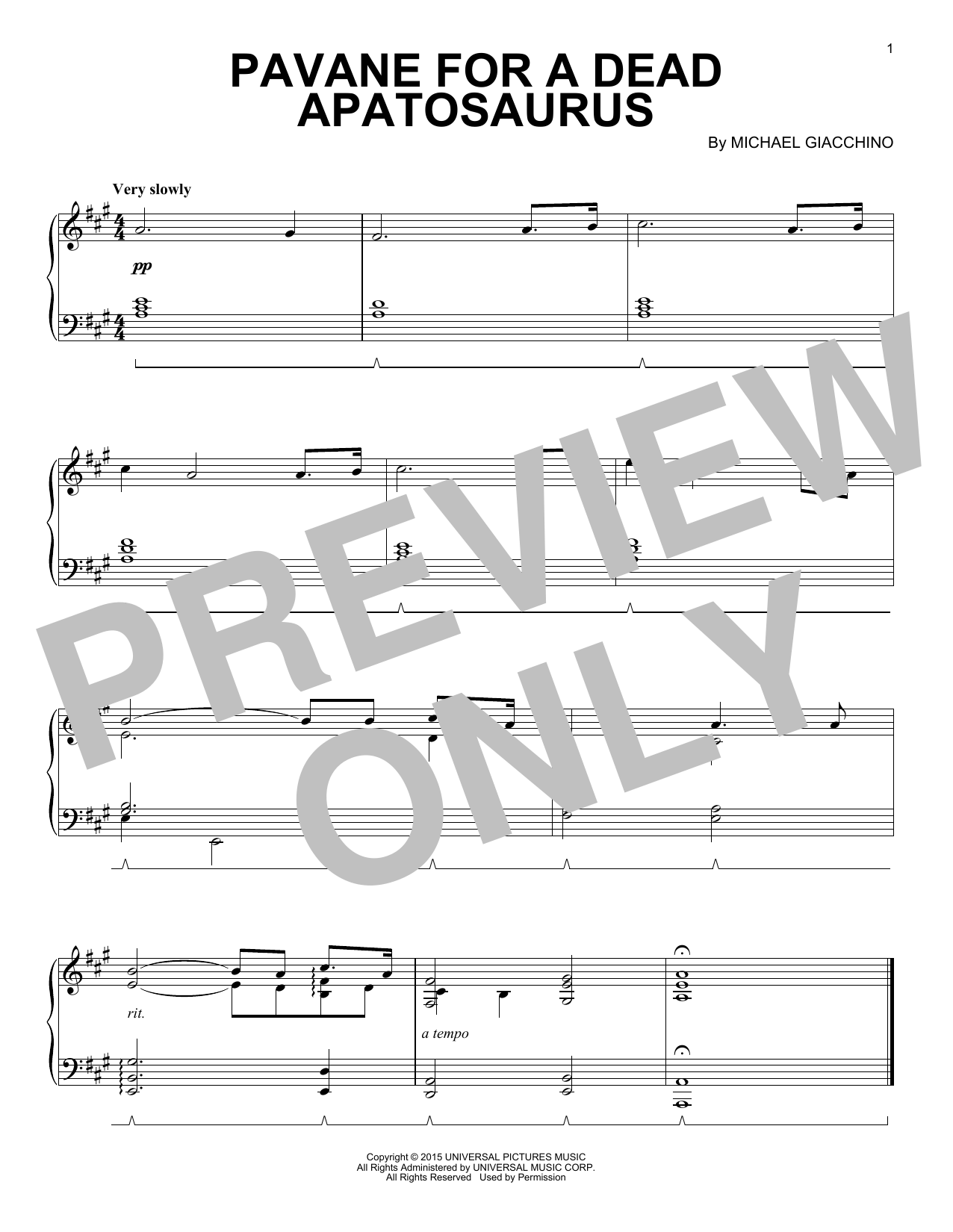 Pavane For A Dead Apatosaurus (Piano Solo) von Michael Giacchino