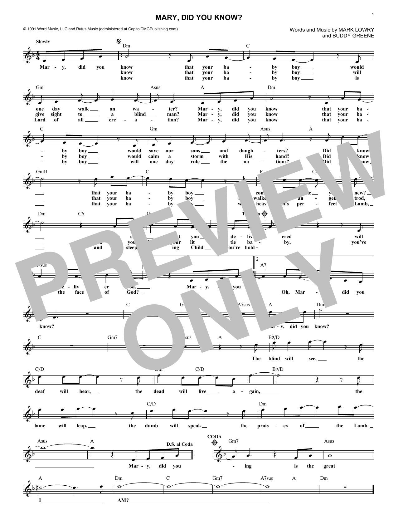 Mary, Did You Know? (Lead Sheet / Fake Book) von Mark Lowry