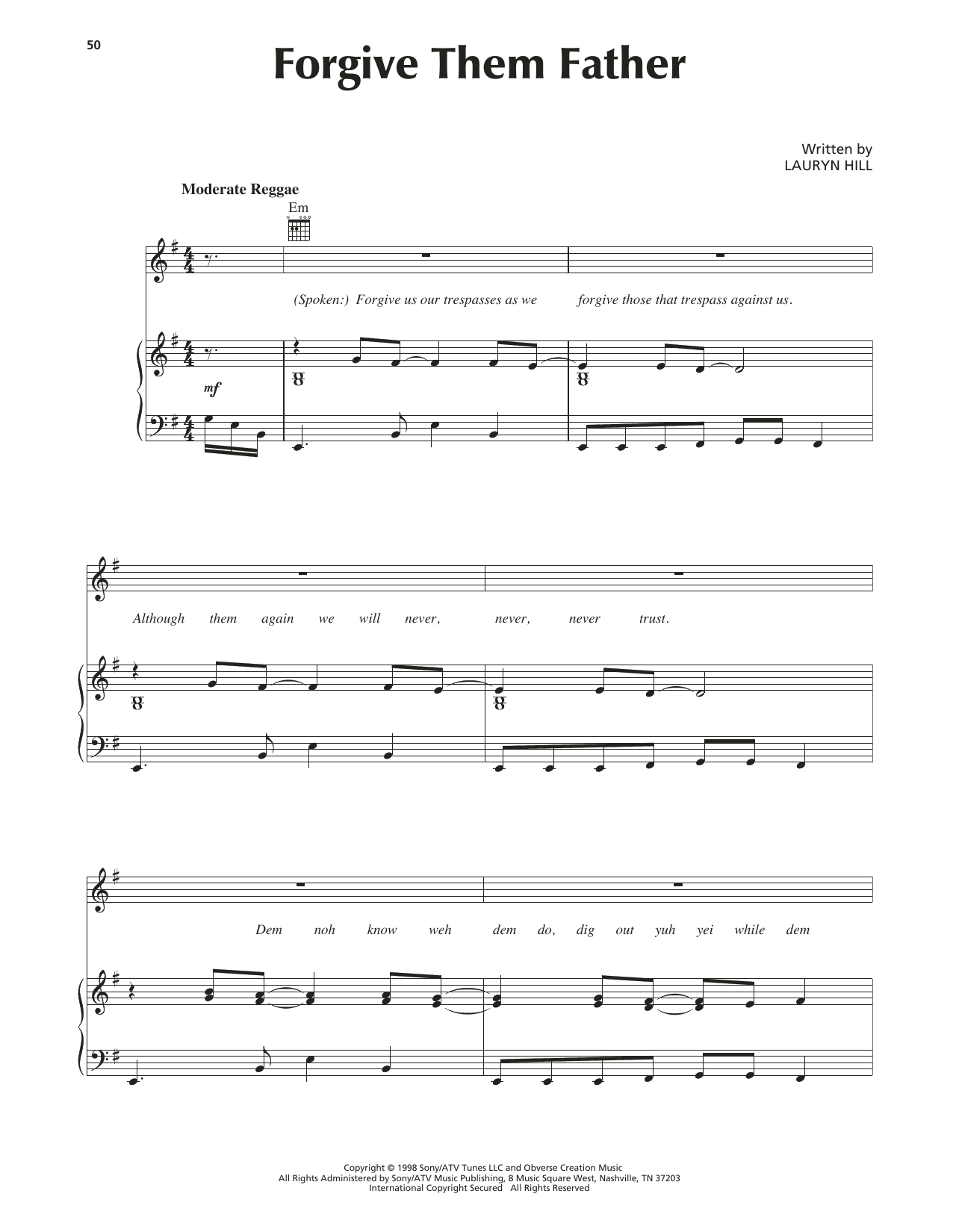 Forgive Them Father (Piano, Vocal & Guitar Chords (Right-Hand Melody)) von Lauryn Hill