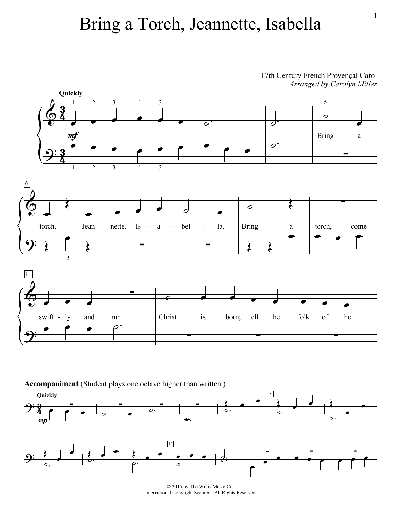 Bring A Torch, Jeannette, Isabella (Educational Piano) von 17th Century French Carol