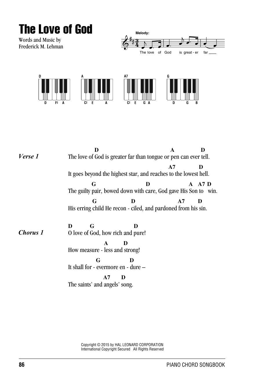 The Love Of God (Piano Chords/Lyrics) von Frederick M. Lehman