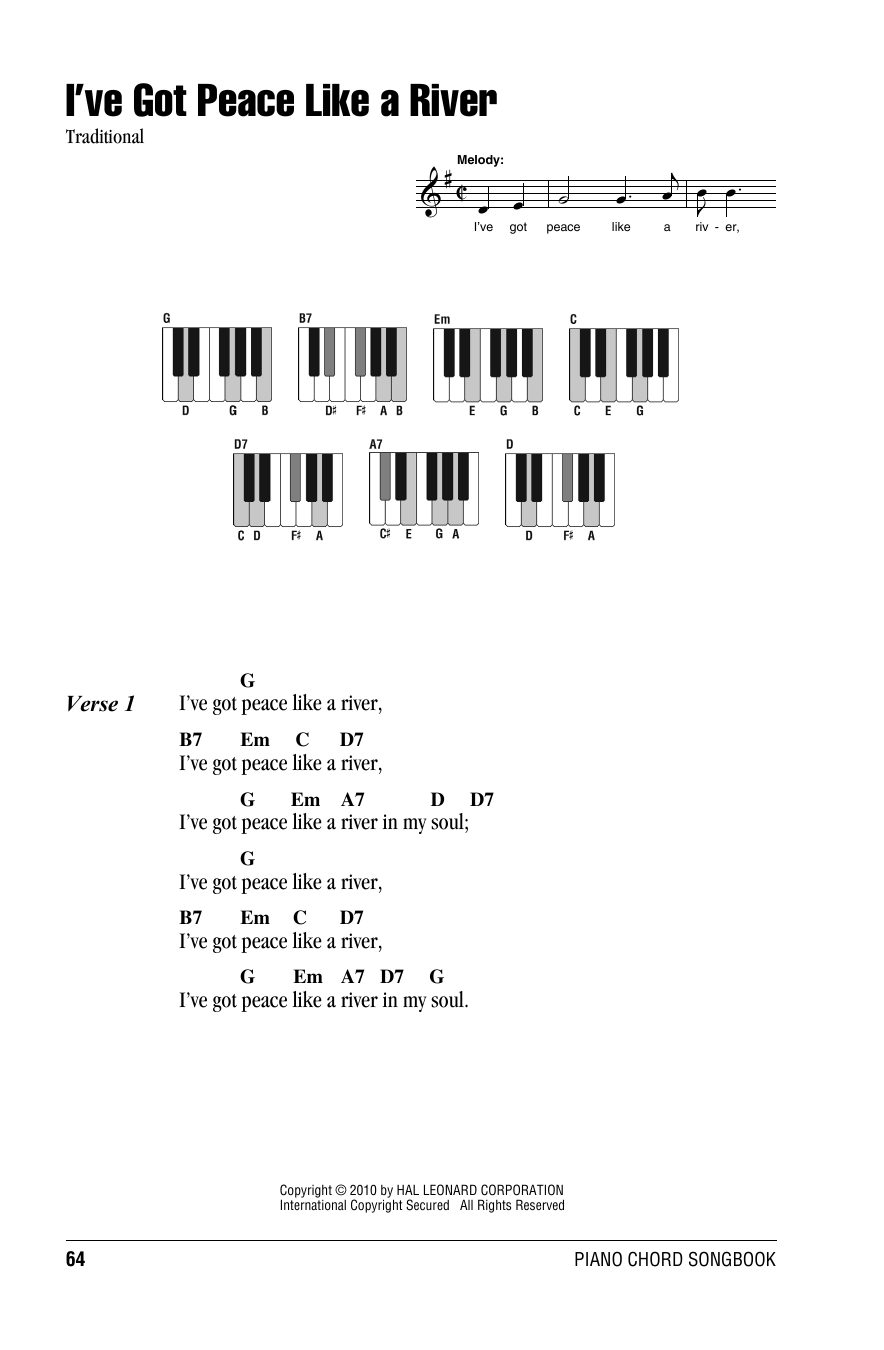 I've Got Peace Like A River (Piano Chords/Lyrics) von Traditional
