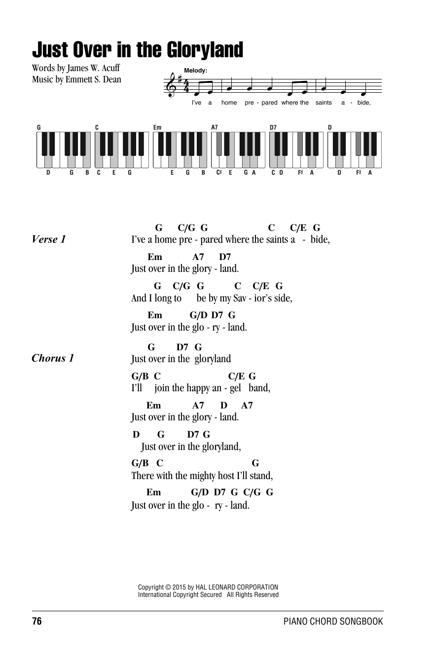 Just Over In The Gloryland (Piano Chords/Lyrics) von James W. Acuff