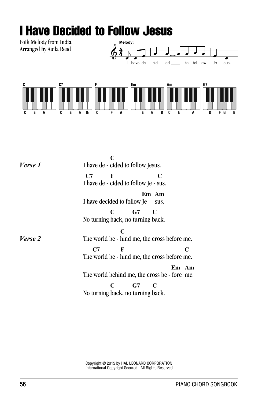 I Have Decided To Follow Jesus (Piano Chords/Lyrics) von Auila Read