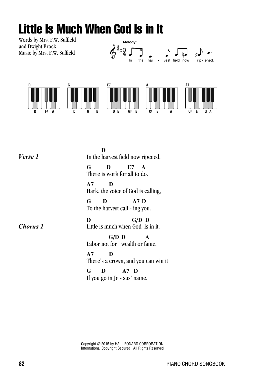 Little Is Much When God Is In It (Piano Chords/Lyrics) von Mrs. F.W. Suffield