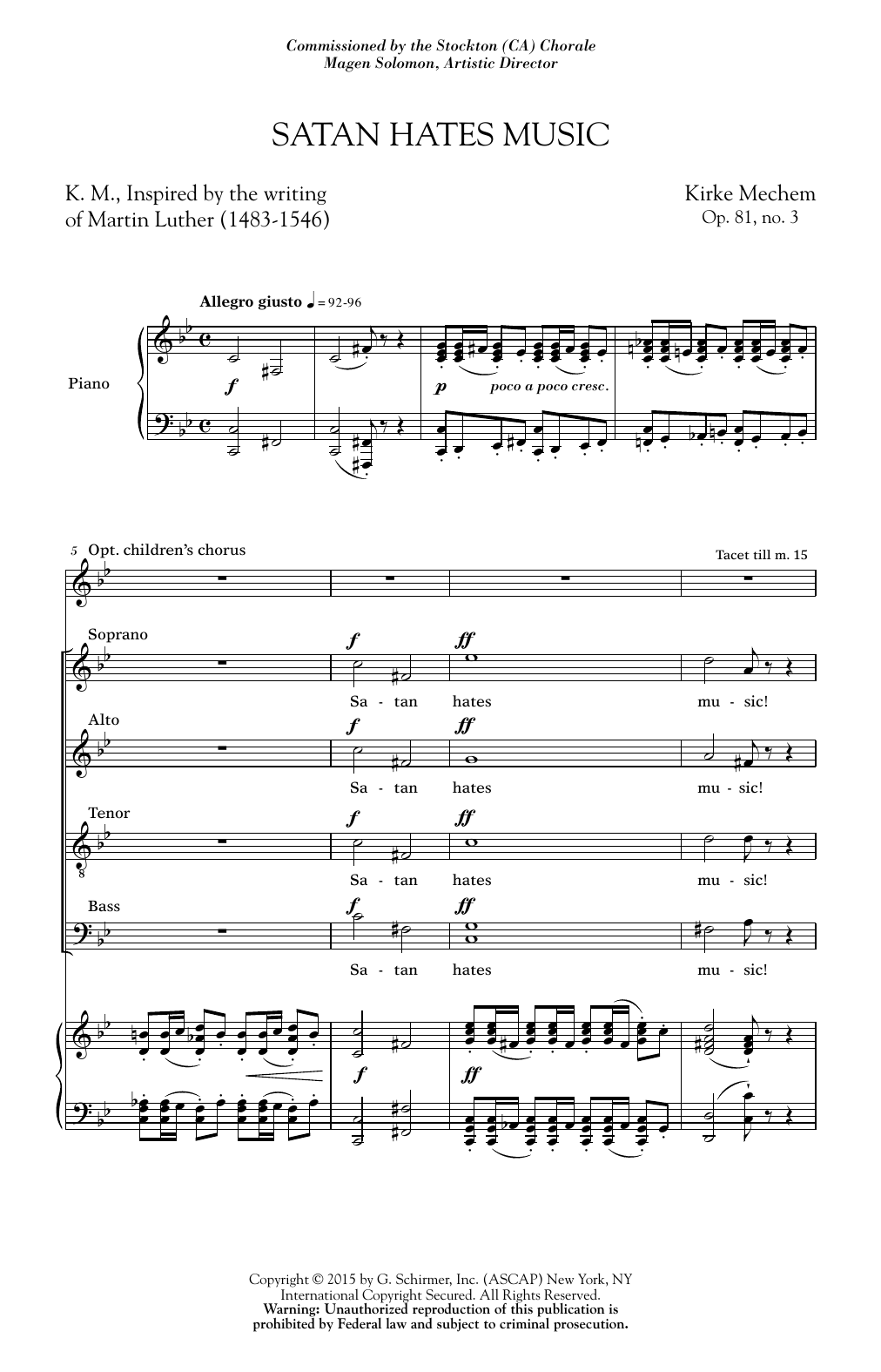 Satan Hates Music (SATB Choir) von Kirke Mechem