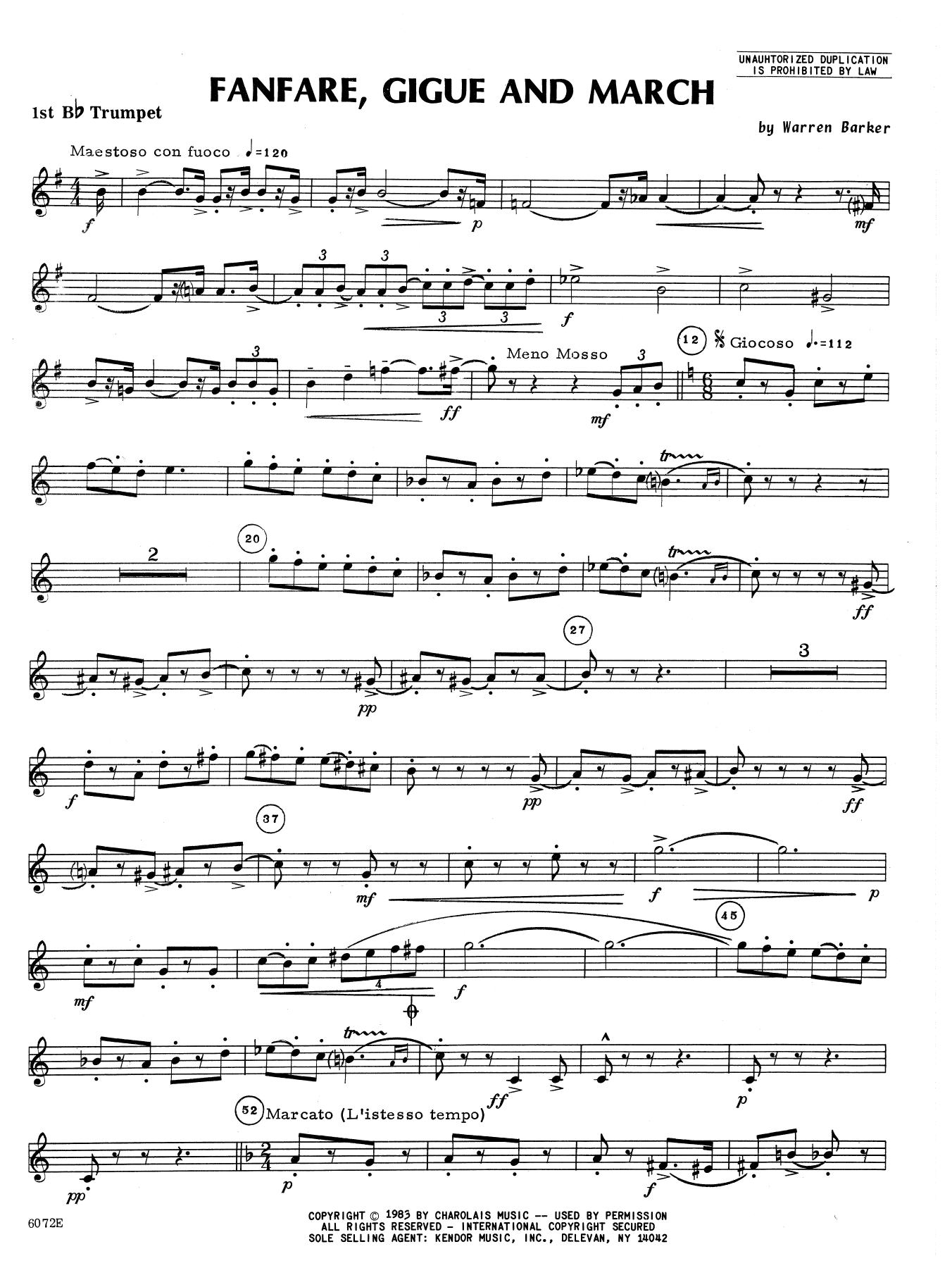 Fanfare, Gigue And March - 1st Bb Trumpet (Brass Ensemble) von Barker