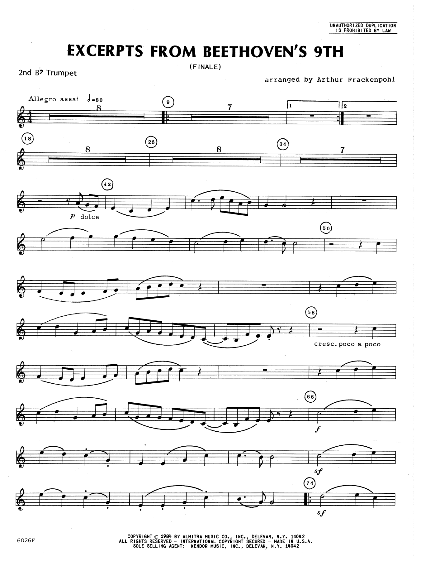 Excerpts From Beethoven's 9th - 2nd Bb Trumpet (Brass Ensemble) von Arthur Frackenpohl