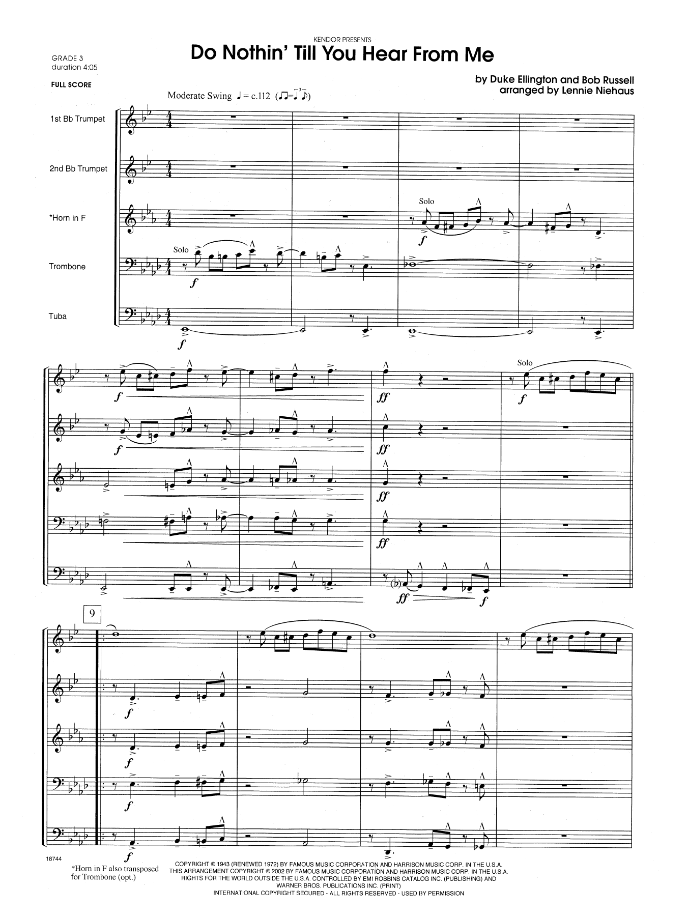 Do Nothin' Till You Hear from Me - Full Score (Brass Ensemble) von Lennie Niehaus