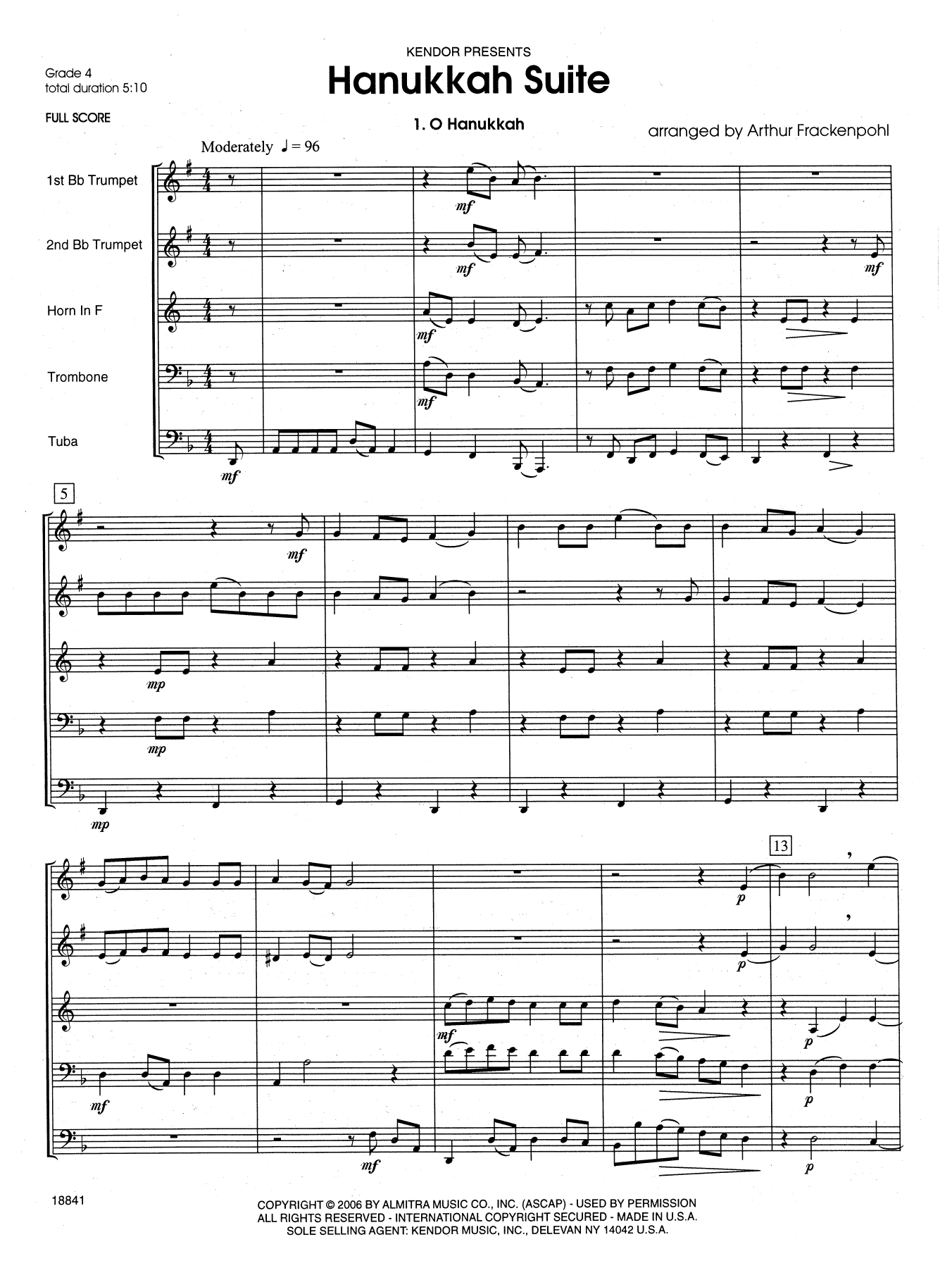 Hanukkah Suite - Full Score (Brass Ensemble) von Arthur Frackenpohl