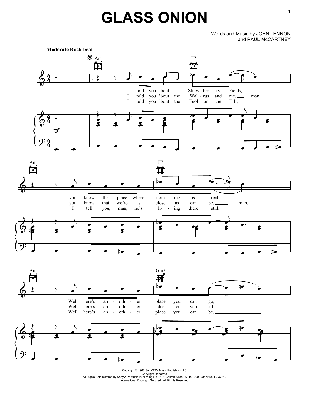 Glass Onion (Piano, Vocal & Guitar Chords (Right-Hand Melody)) von The Beatles