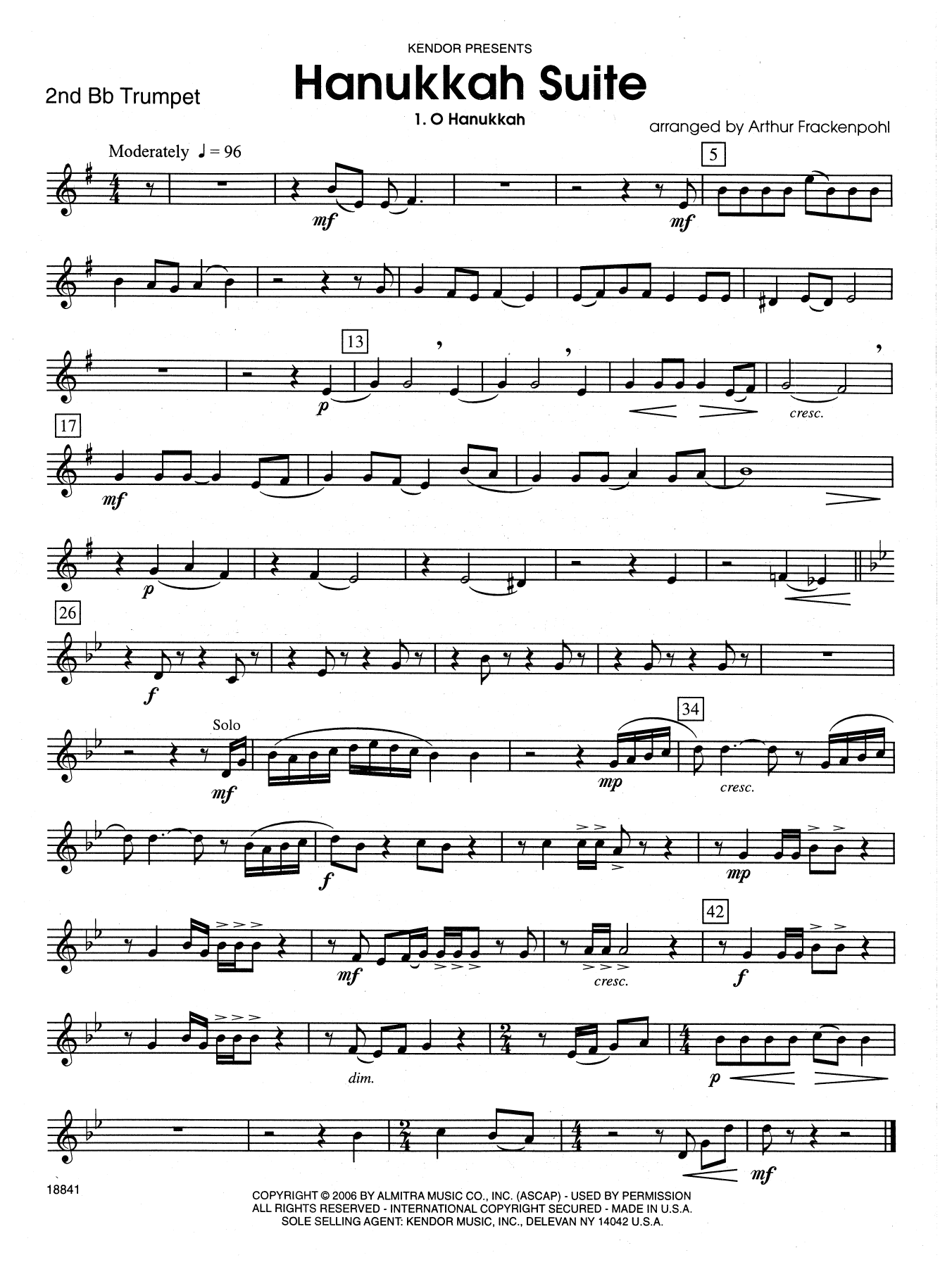 Hanukkah Suite - 2nd Bb Trumpet (Brass Ensemble) von Arthur Frackenpohl