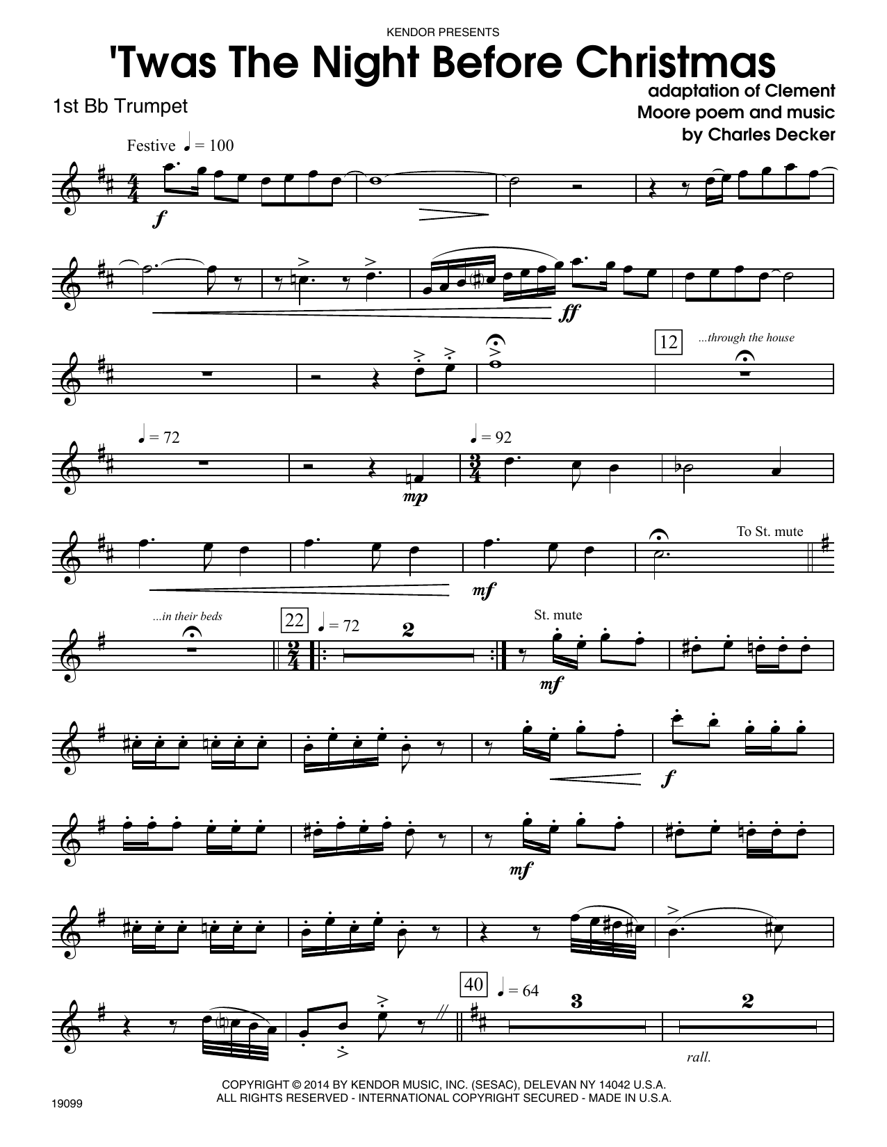 Twas The Night Before Christmas - 1st Bb Trumpet (Brass Ensemble) von Charles Decker