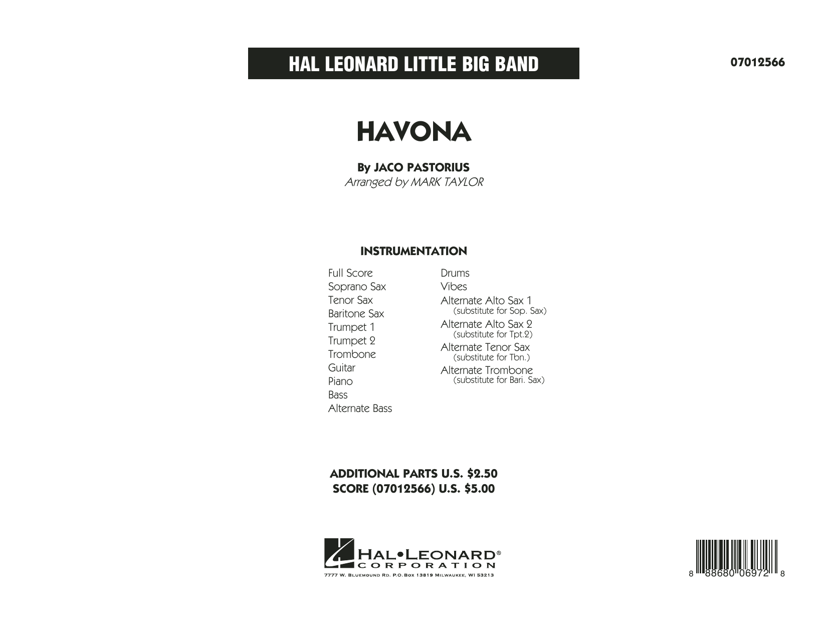 Havona - Full Score (Jazz Ensemble) von Mark Taylor