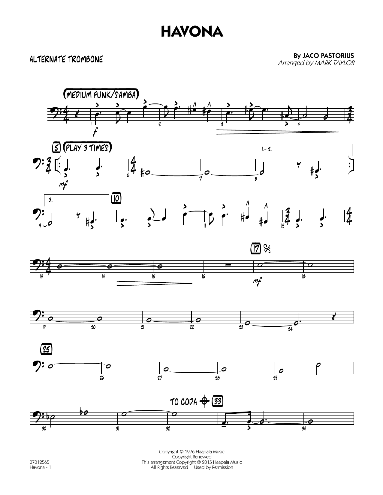Havona - Alternate Trombone (Jazz Ensemble) von Mark Taylor