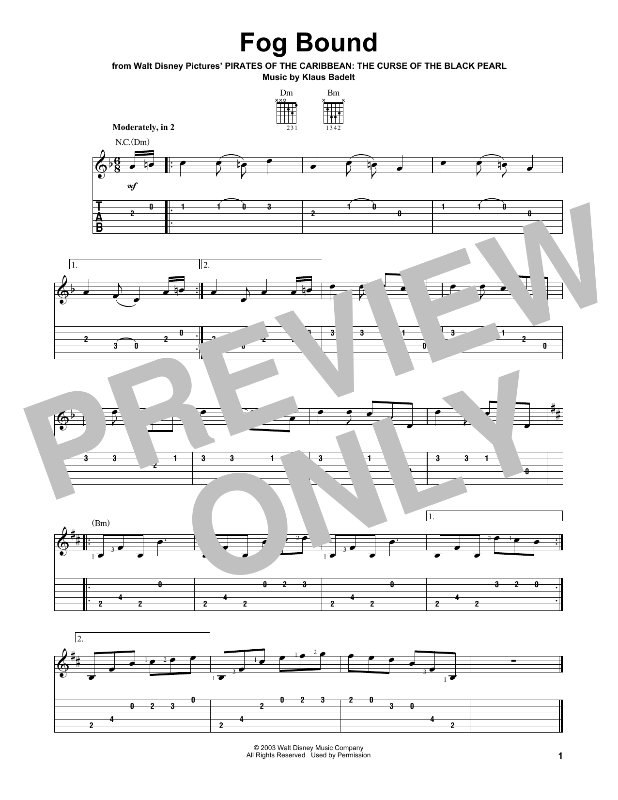 Fog Bound (Easy Guitar Tab) von Klaus Badelt