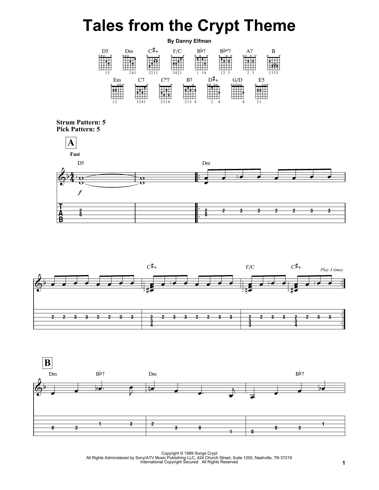 Tales From The Crypt Theme (Easy Guitar Tab) von Danny Elfman