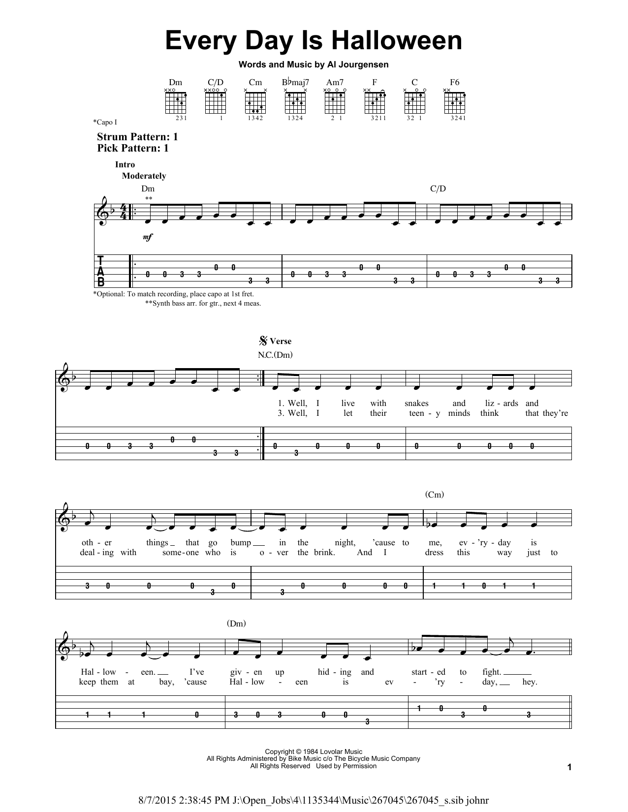 Every Day Is Halloween (Easy Guitar Tab) von Ministry