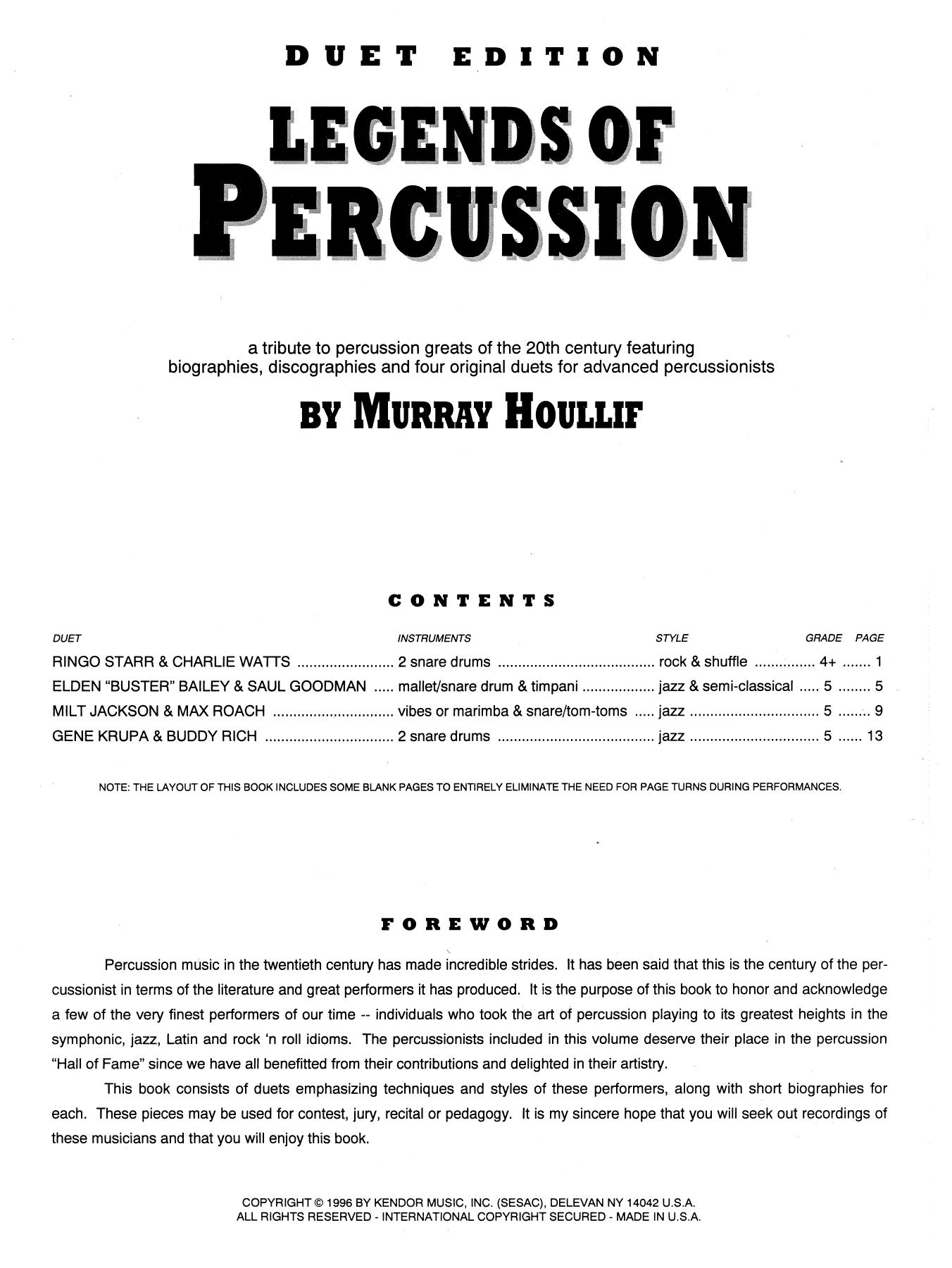 Legends Of Percussion, Duet Edition (Percussion Ensemble) von Murray Houllif