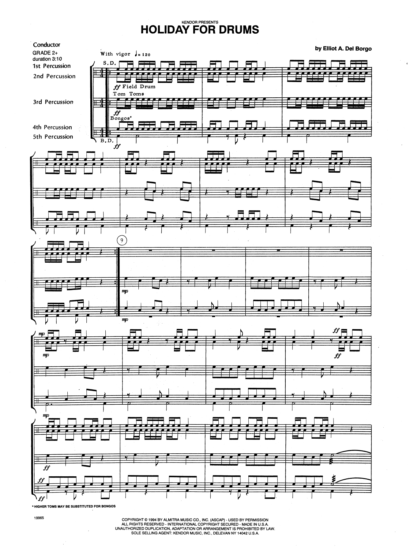 Holiday For Drums - Full Score (Percussion Ensemble) von Elliot A. Del Borgo