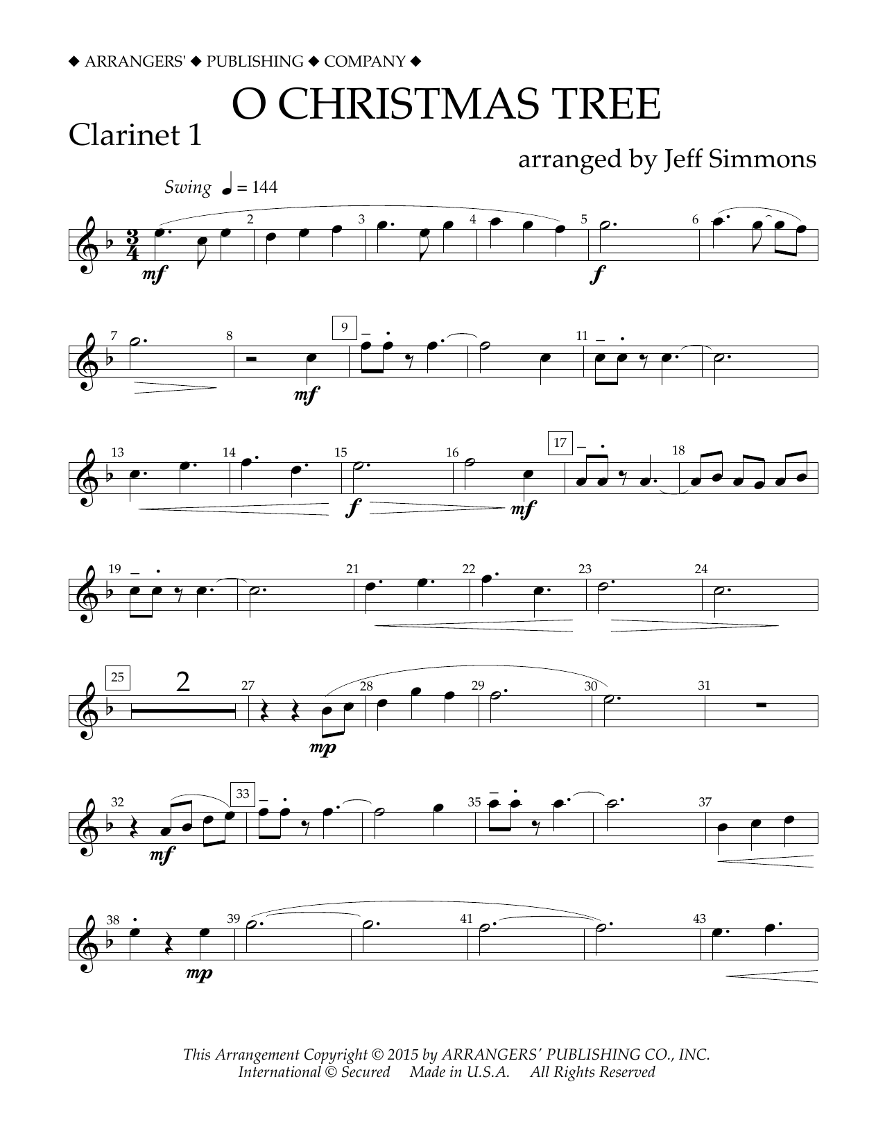 O Christmas Tree - Bb Clarinet 1 (Concert Band) von Jeff Simmons