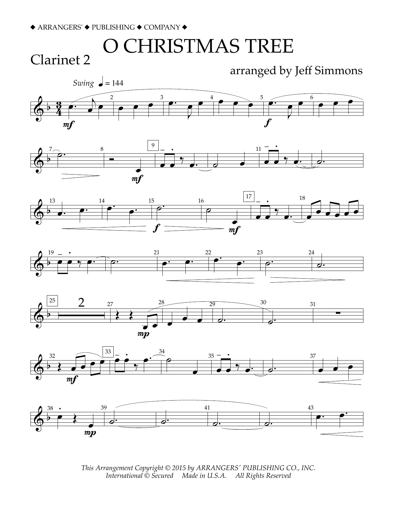 O Christmas Tree - Bb Clarinet 2 (Concert Band) von Jeff Simmons