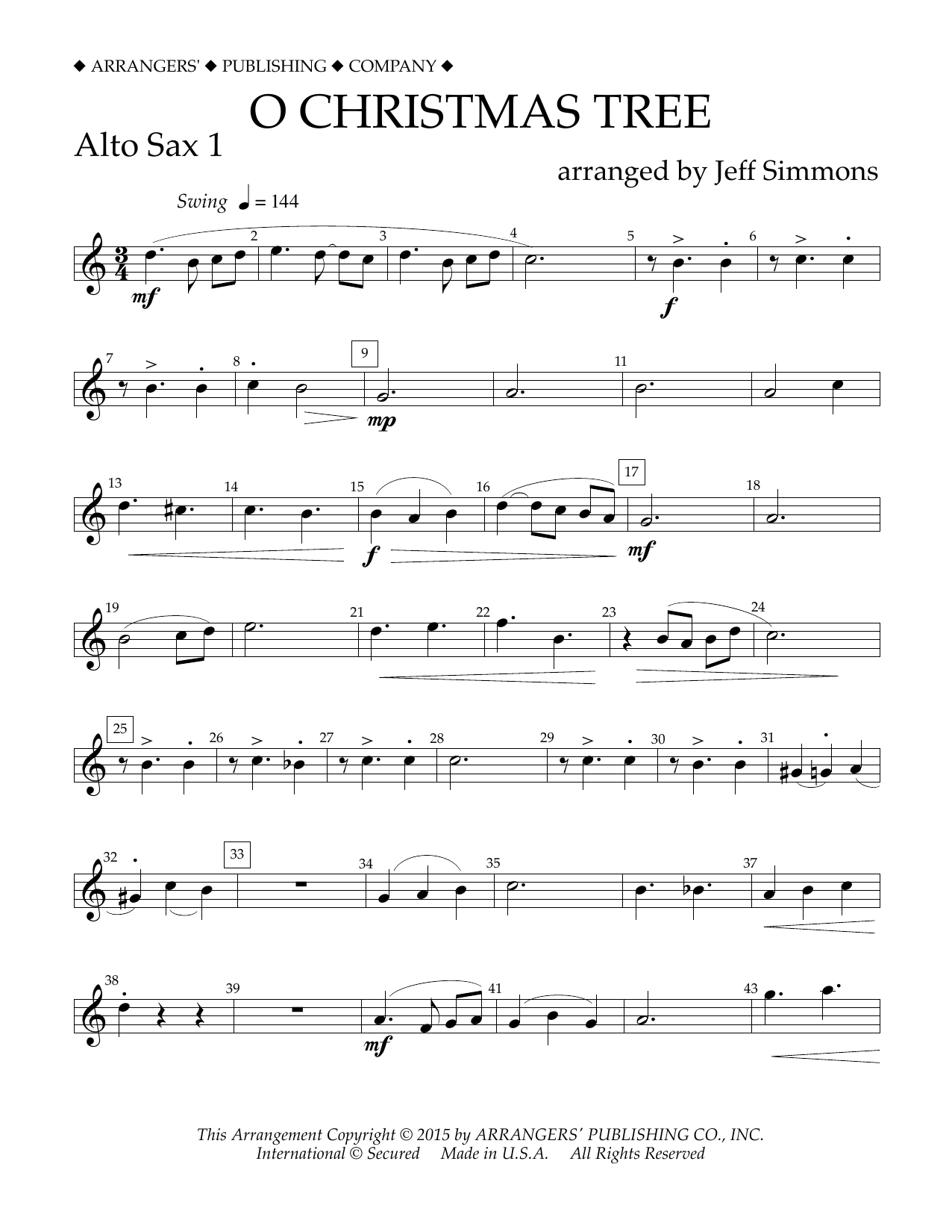 O Christmas Tree - Eb Alto Saxophone 1 (Concert Band) von Jeff Simmons