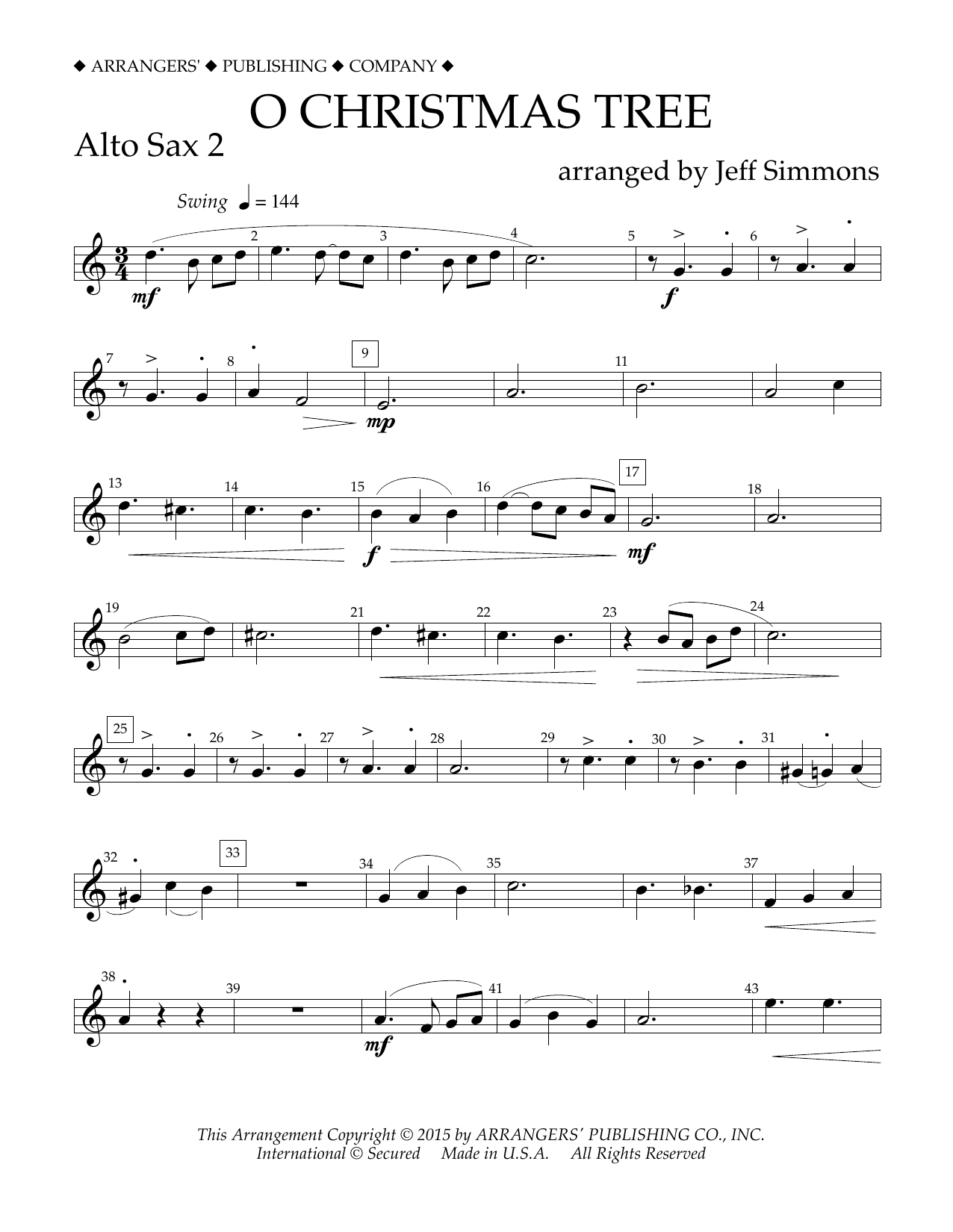 O Christmas Tree - Eb Alto Saxophone 2 (Concert Band) von Jeff Simmons