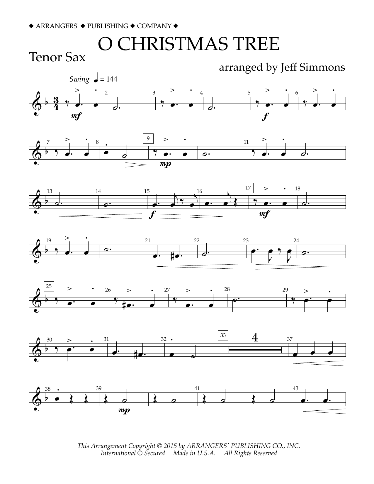 O Christmas Tree - Bb Tenor Saxophone (Concert Band) von Jeff Simmons