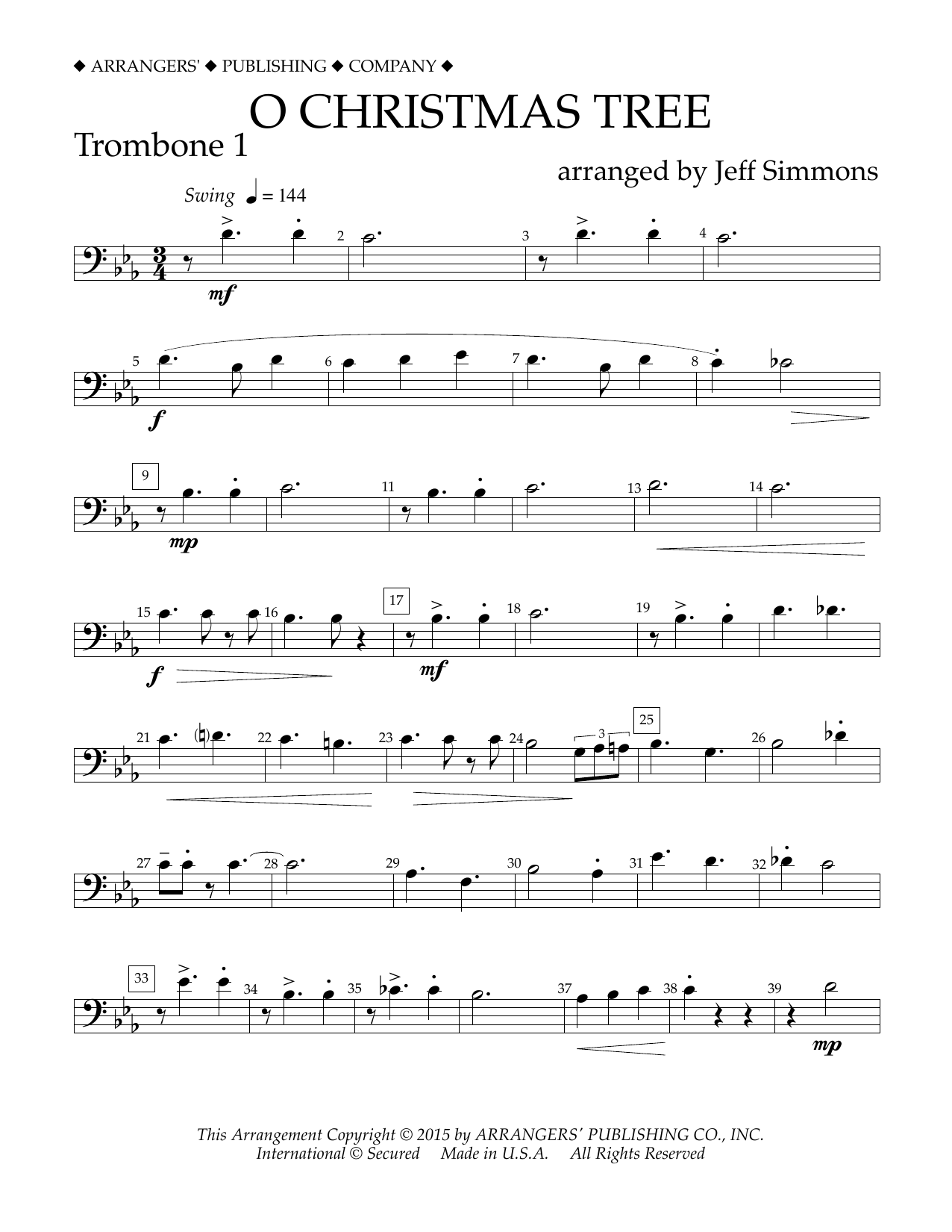 O Christmas Tree - Trombone 1 (Concert Band) von Jeff Simmons