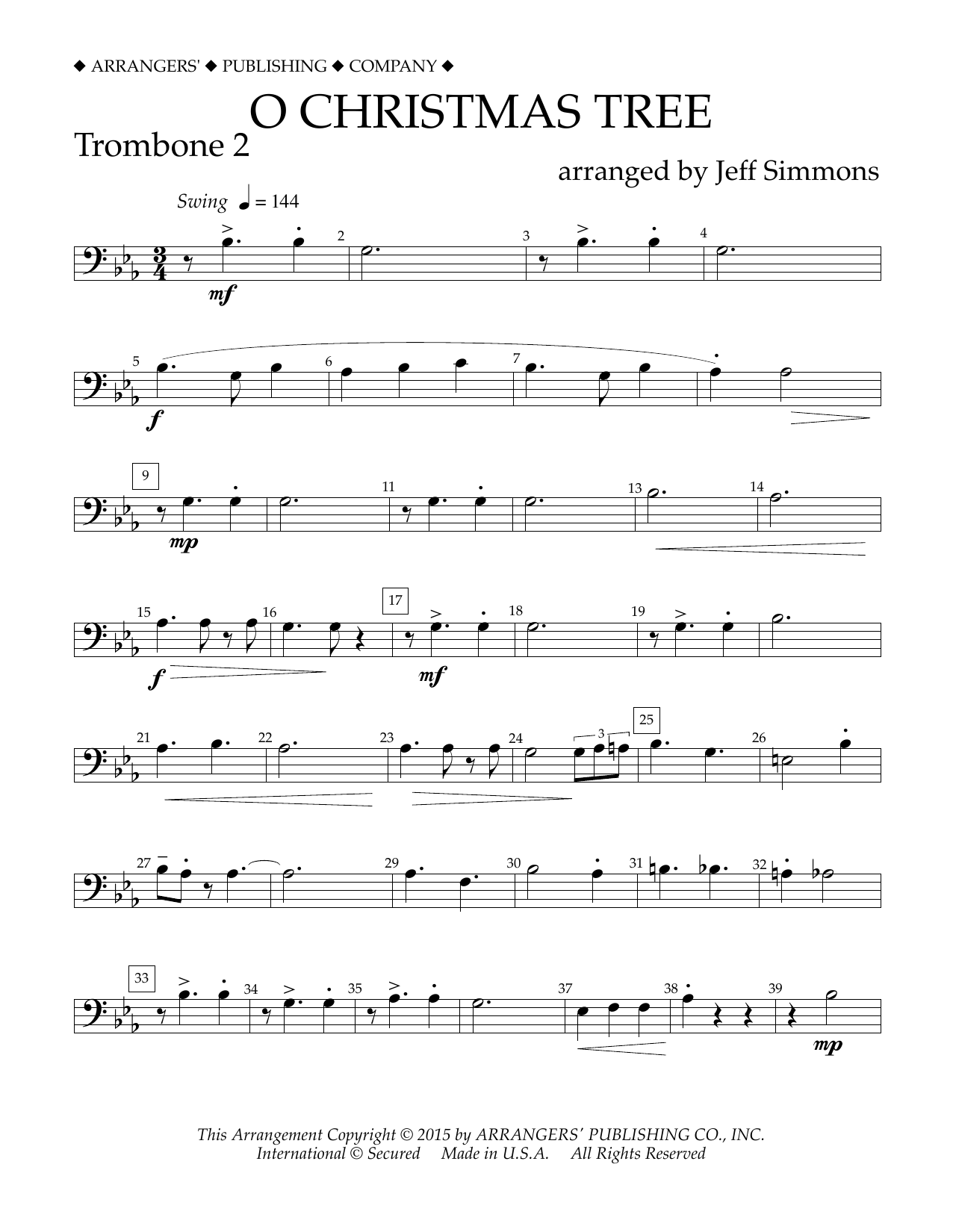 O Christmas Tree - Trombone 2 (Concert Band) von Jeff Simmons