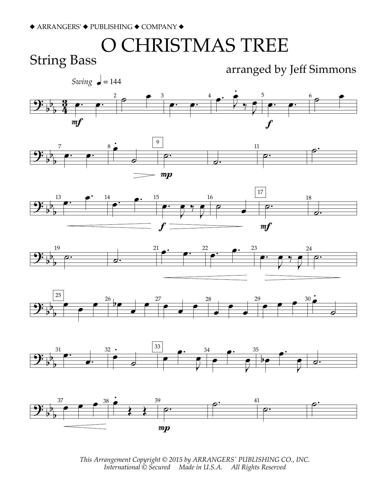 O Christmas Tree - String Bass (Concert Band) von Jeff Simmons