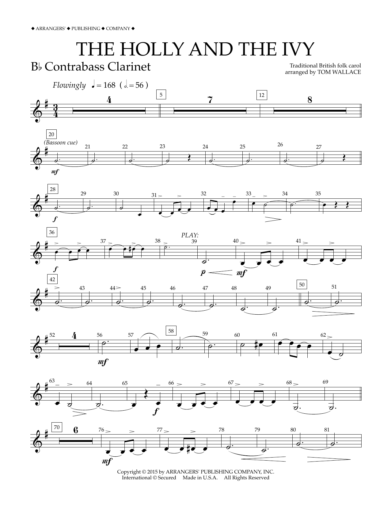 The Holly and the Ivy - Bb Contrabass Clarinet (Concert Band) von Tom Wallace