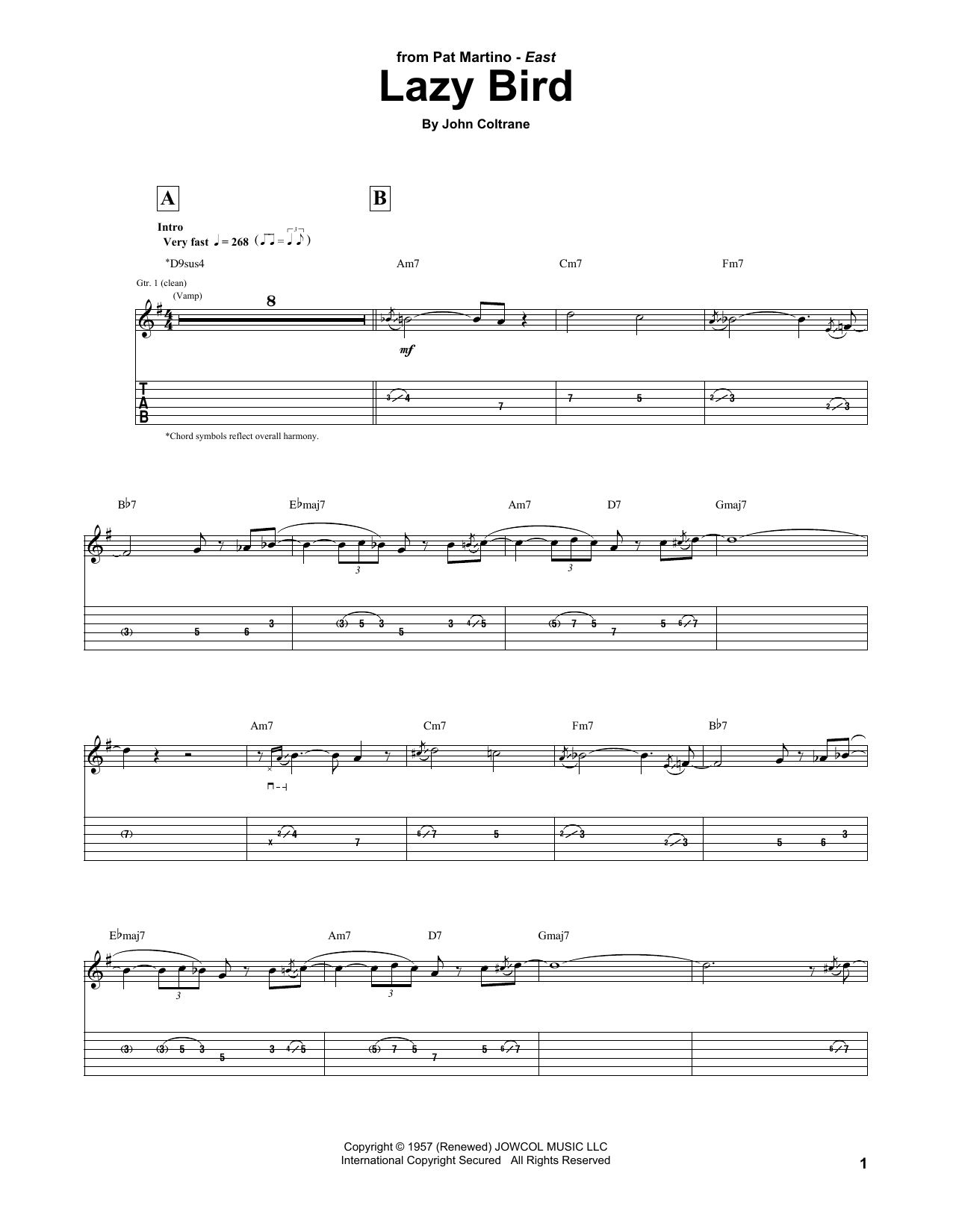 Lazy Bird (Guitar Tab) von Pat Martino