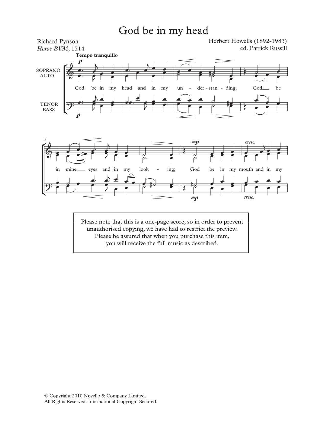 God Be In My Head (Choir) von Herbert Howells