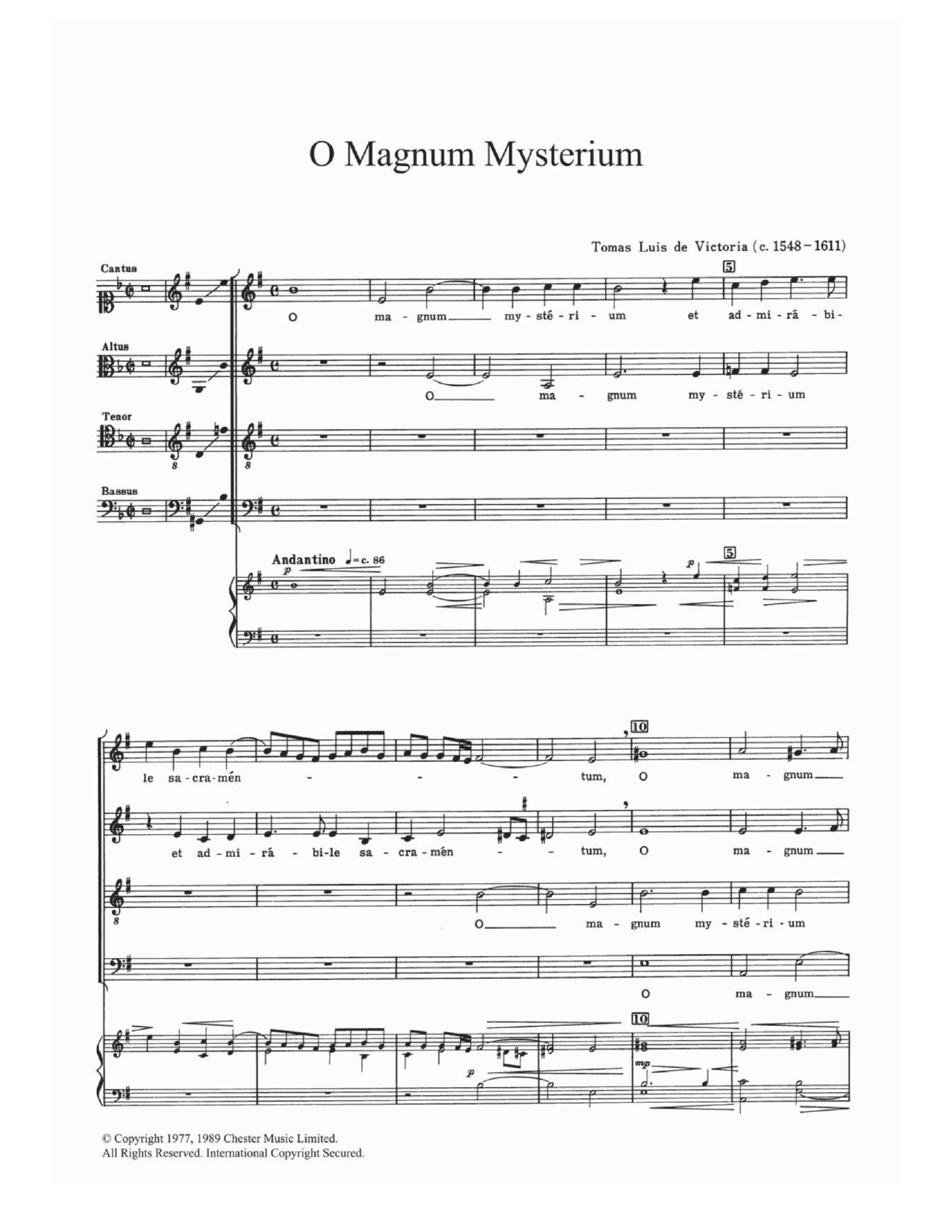 O Magnum Mysterium (SATB Choir) von Tomas Luis de Victoria
