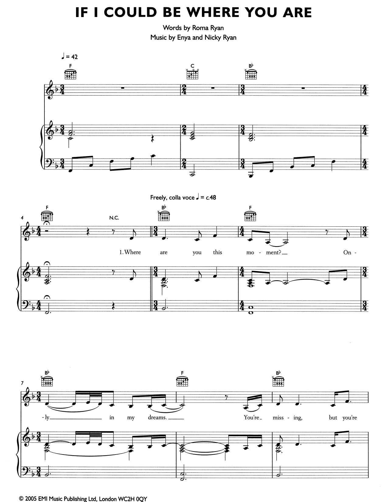 If I Could Be Where You Are (Piano, Vocal & Guitar Chords (Right-Hand Melody)) von Enya