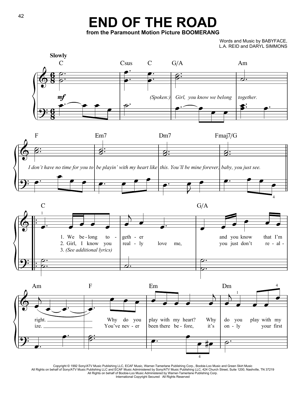 End Of The Road (Easy Piano) von Boyz II Men