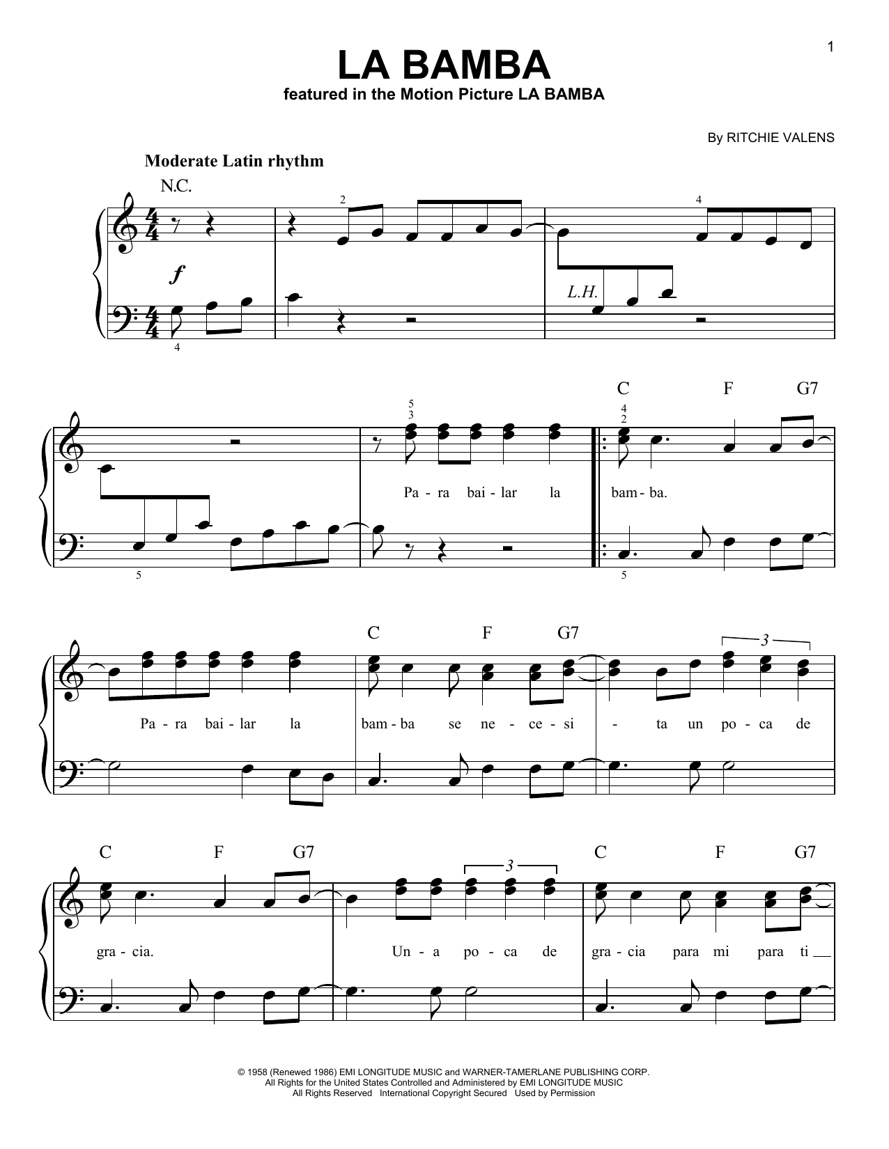 La Bamba (Easy Piano) von Los Lobos
