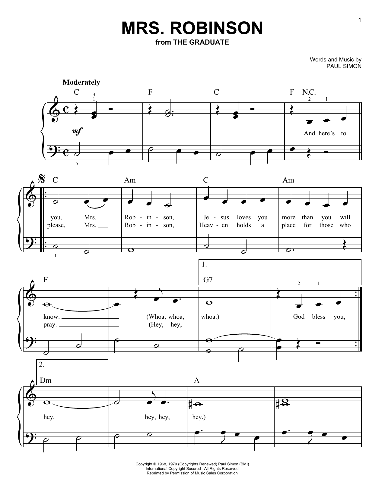 Mrs. Robinson (Very Easy Piano) von Simon & Garfunkel