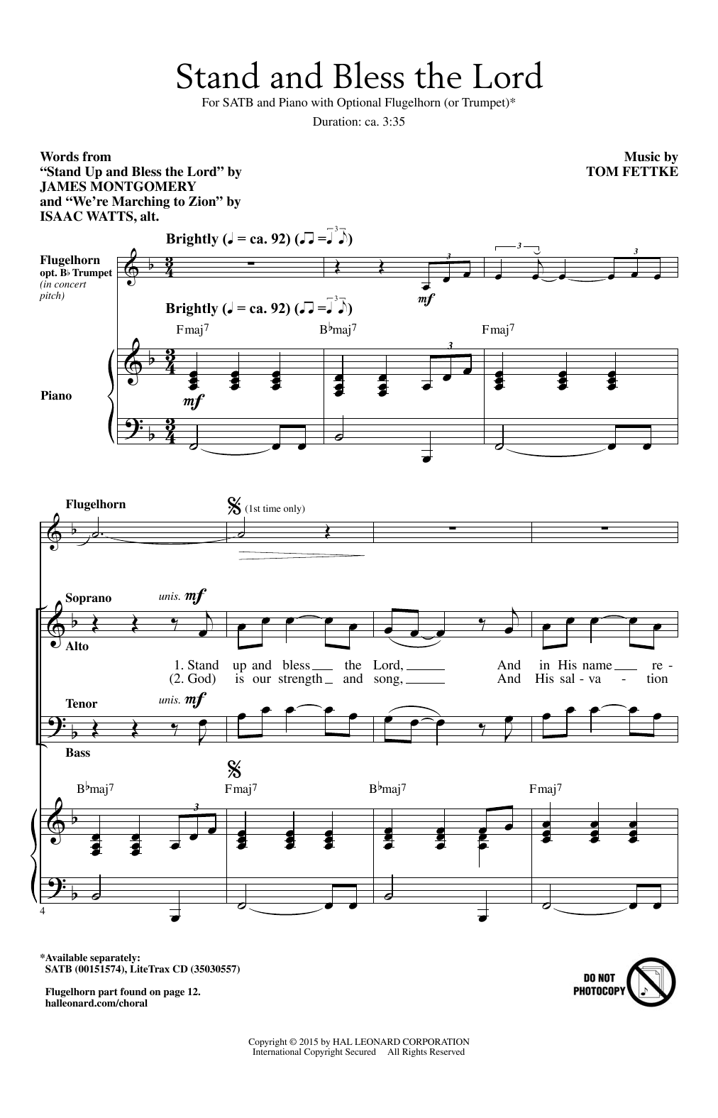 Stand And Bless The Lord (SATB Choir) von Tom Fettke