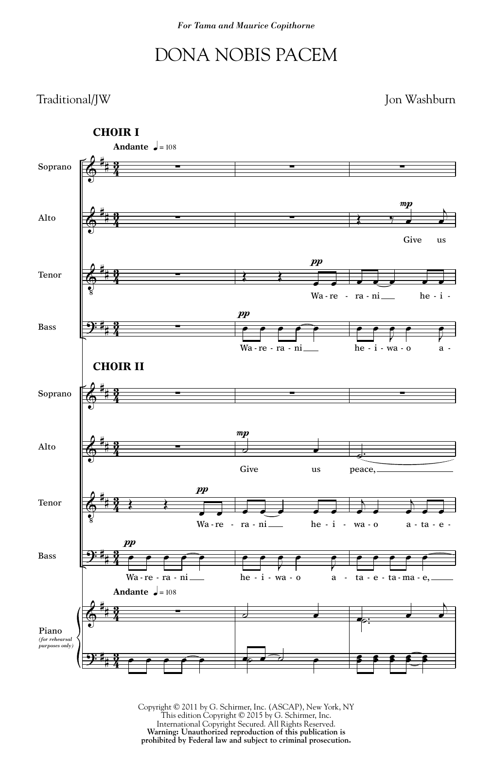 Dona Nobis Pacem (SATB Choir) von Jon Washburn