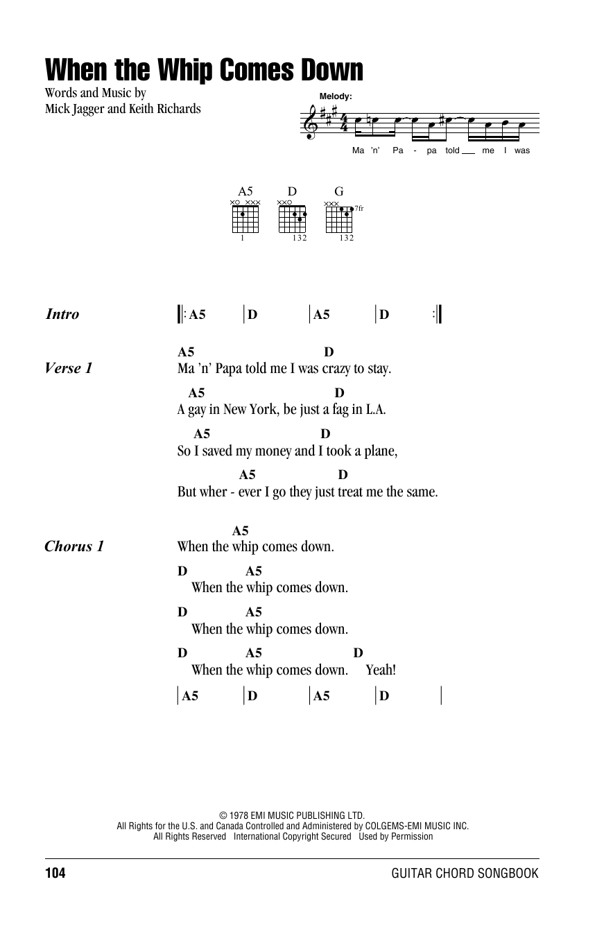 When The Whip Comes Down (Guitar Chords/Lyrics) von The Rolling Stones