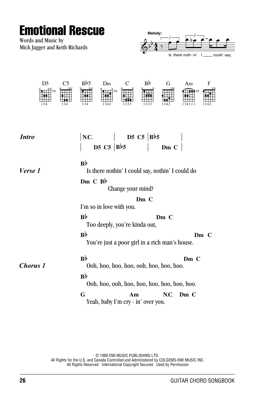 Emotional Rescue (Guitar Chords/Lyrics) von The Rolling Stones