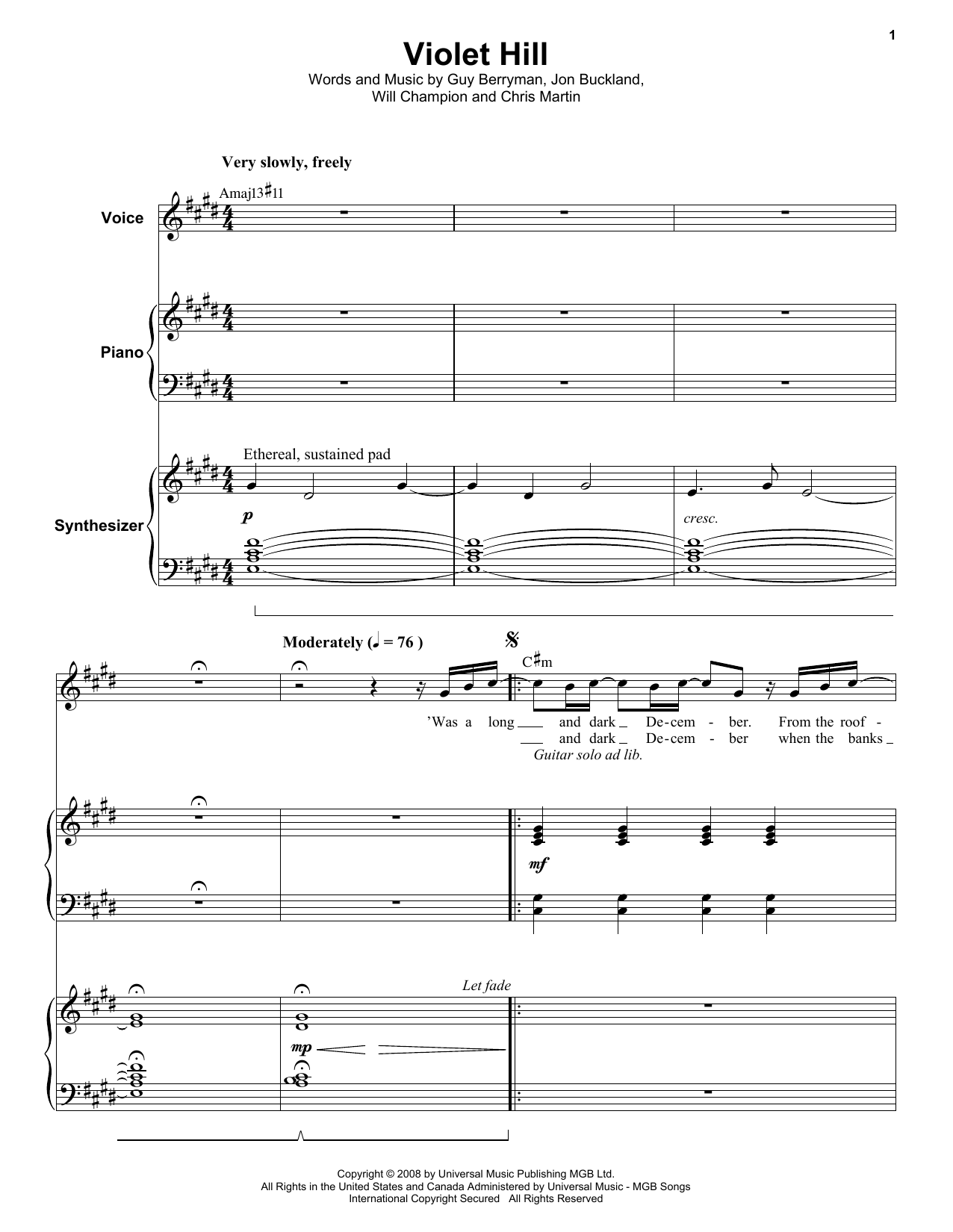 Violet Hill (Keyboard Transcription) von Coldplay