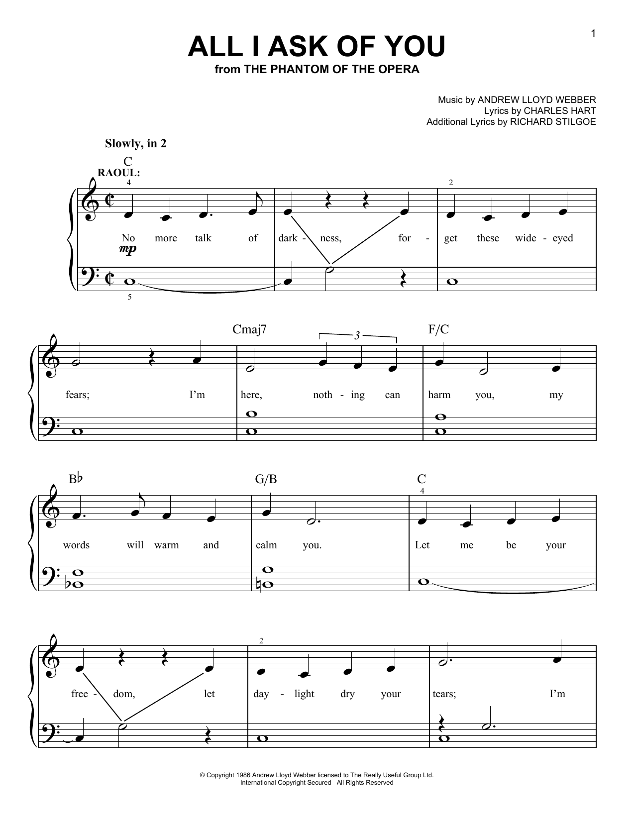 All I Ask Of You (from The Phantom Of The Opera) (Very Easy Piano) von Andrew Lloyd Webber