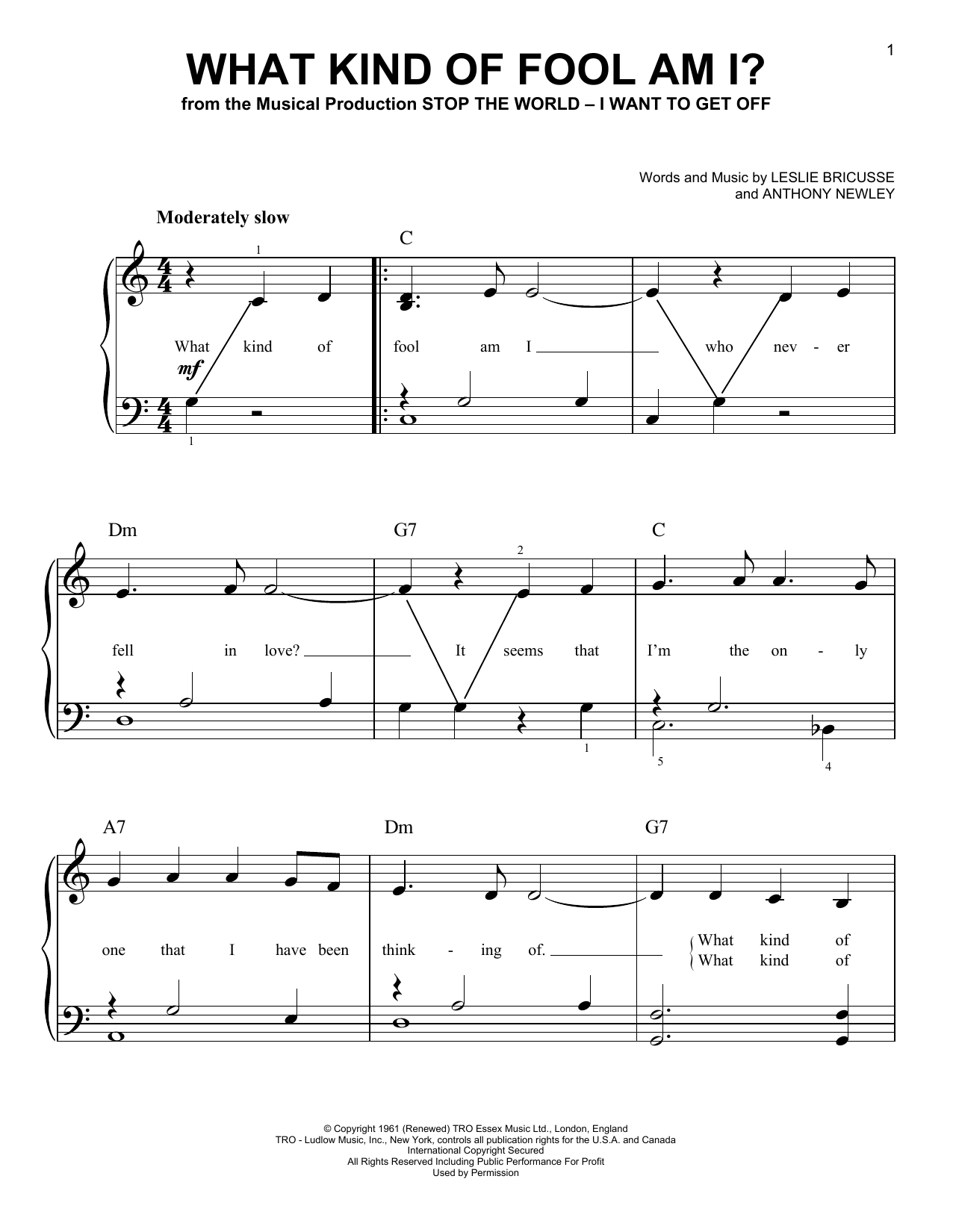 What Kind Of Fool Am I? (Very Easy Piano) von Anthony Newley