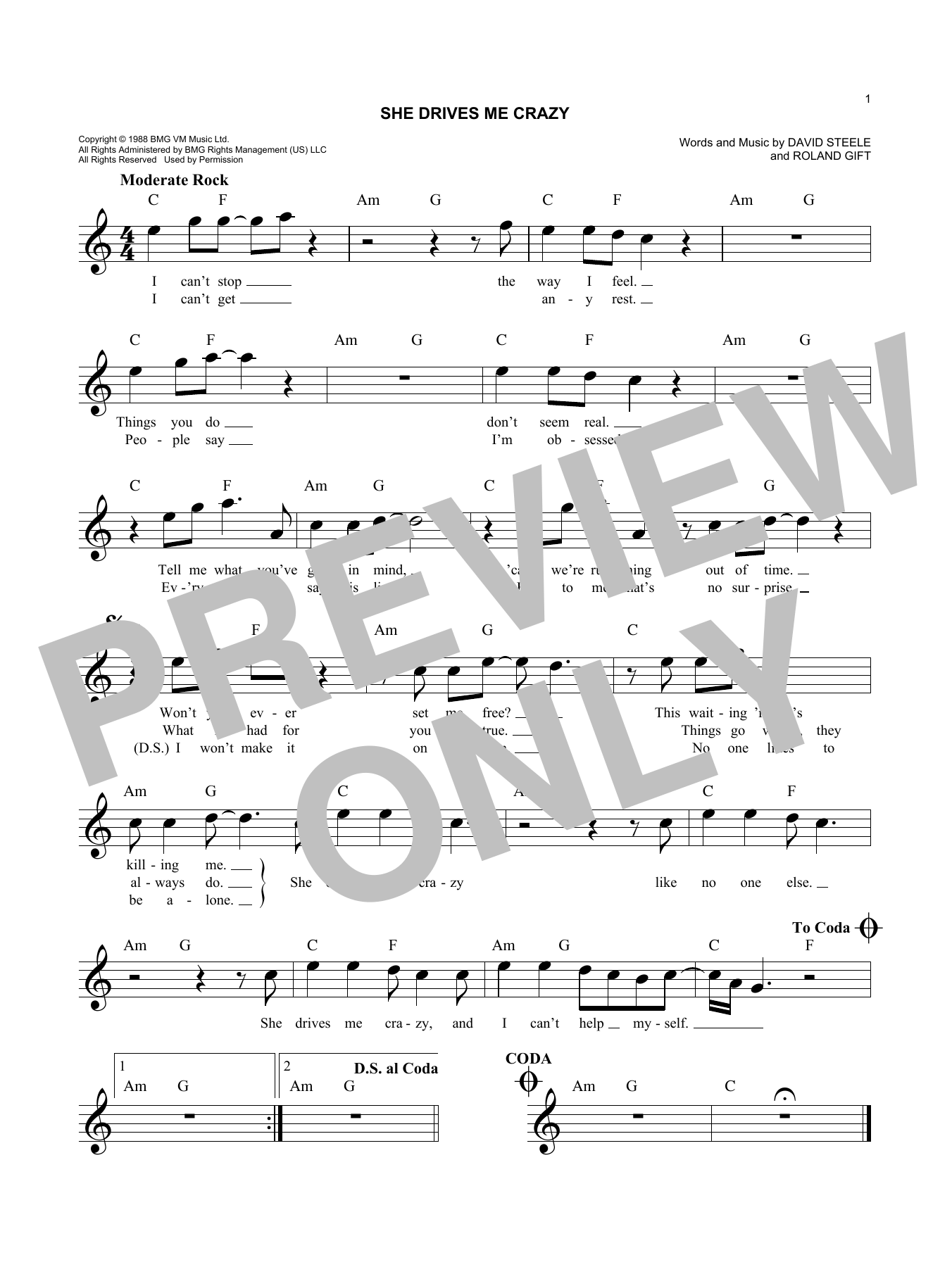 She Drives Me Crazy (Lead Sheet / Fake Book) von Fine Young Cannibals